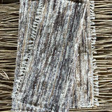 Brūnas, bēšīgas, piena baltas svītriņas, vilnas auduma grīdceliņš ~74x126cm