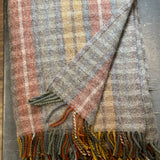 Dūmakaini rūtains aitas vilnas pleds, bordo, okera, sinepju zaļos toņos, 150x210cm