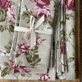 Lina galda salvetes ar šaurām maliņām, vintage rožu dizains, dažādi izmēri