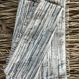 Baltas, bēšas, zilpelēkas un sārtas svītriņas, vilnas auduma grīdceliņš ~80X115cm