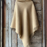 Karameļu brūna toņa garais 100% vilnas pončo ar kapuci un bārkstīm