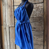 Koši zila mīkstināta lina pirts kleita ar sasienamām jostas bantēm