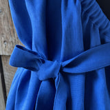 Koši zila mīkstināta lina pirts kleita ar sasienamām jostas bantēm