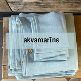 Akvamarīna (gaiša tirkīza) toņa mīkstināta 100% lina auduma gultas veļas komplekts- segas pārvalks, 2 spilvendrānas, palags