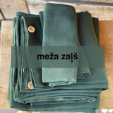 Meža zaļa toņa mīkstināta 100% lina auduma gultas veļas komplekts- segas pārvalks, 2 spilvendrānas, palags