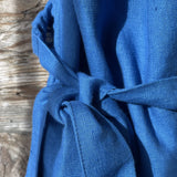 Pusnakts zila mīkstināta lina pirts kleita ar sasienamām jostas bantēm